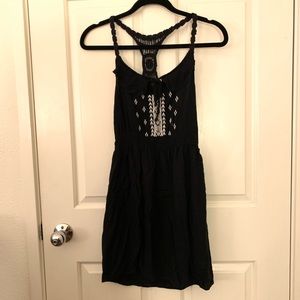 American Eagle Embroidered Black Peasant Dress XS
